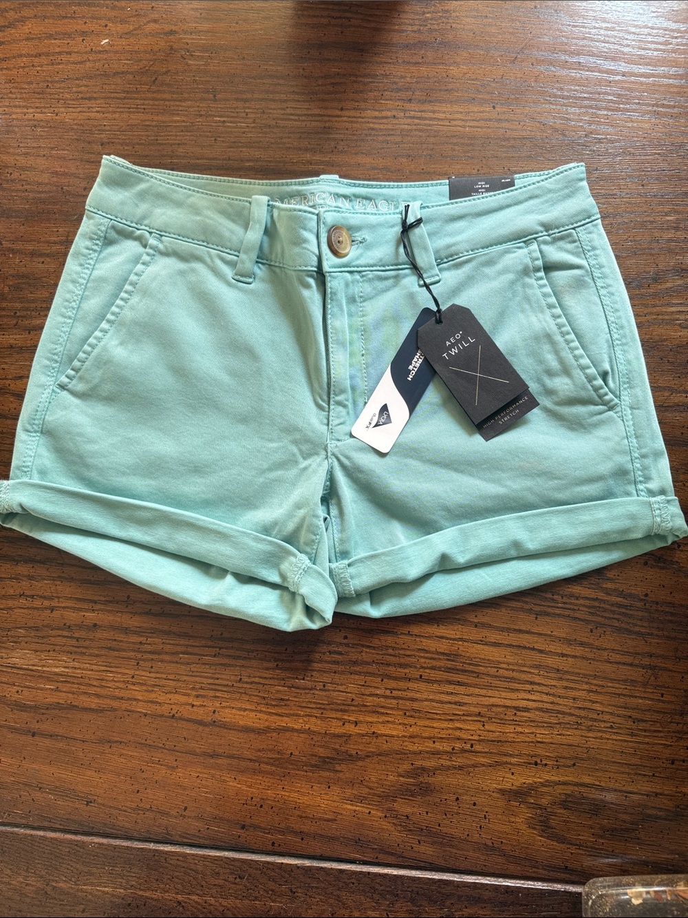 American Eagle Outfitters Light Mint High-Rise Cuffed Shorts